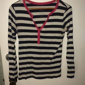 Gap long sleeve tee in navy, white and pink in M
